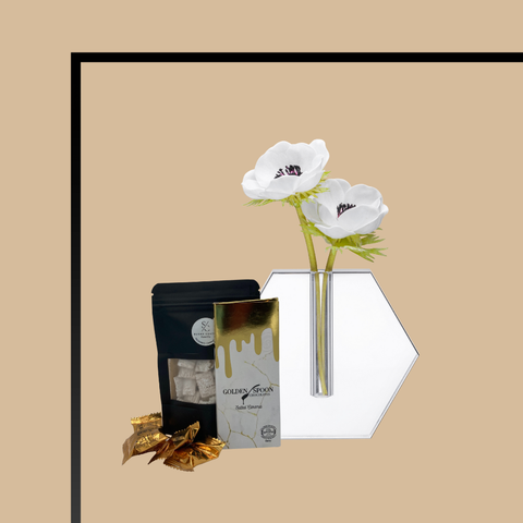 Lucite Hexagon Vase with Anemones Mishloach Manos